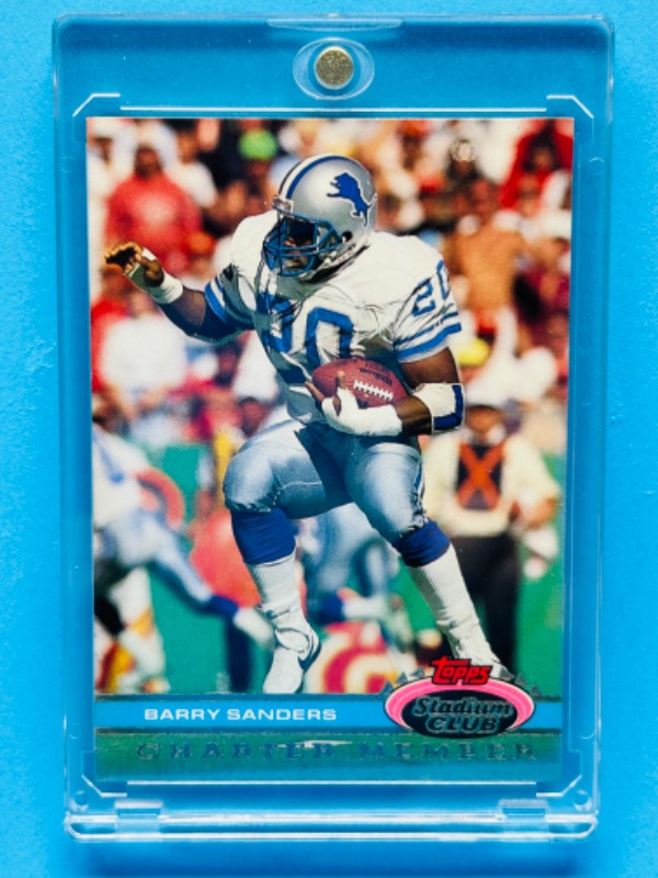 Photo 1 of 686591… Topps stadium club Barry Sanders charter member card in hard plastic case