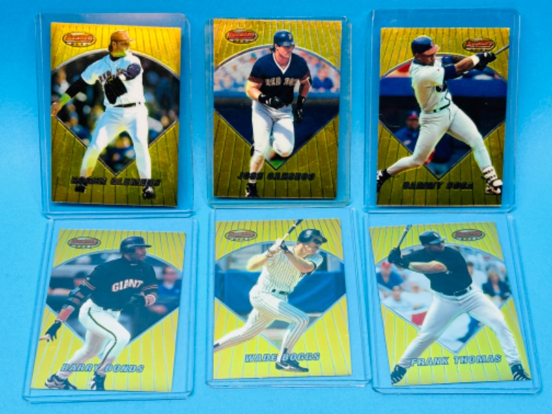 Photo 1 of 686594…6 Bowman’s Best gold refractor baseball cards in hard plastic sleeves