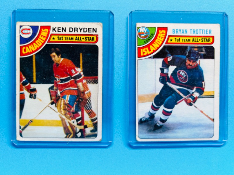 Photo 1 of 686626…1978 hockey cards in hard plastic sleeves- Dryden and Trottier 