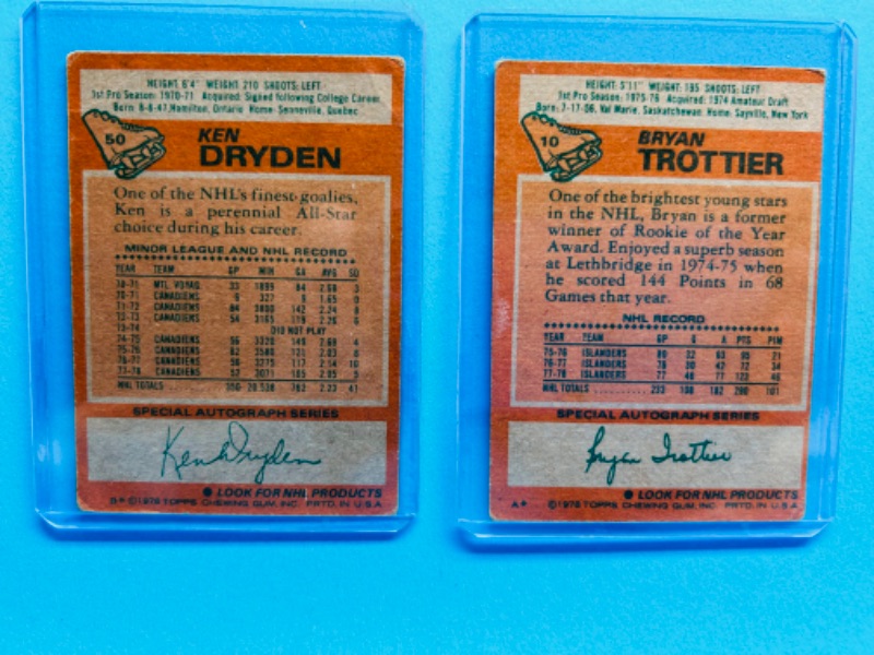 Photo 2 of 686626…1978 hockey cards in hard plastic sleeves- Dryden and Trottier 