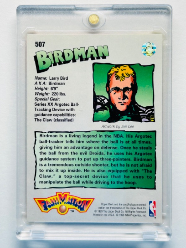 Photo 2 of 686629…upper deck Fani Mation Larry Bird Birdman card 507 in hard plastic case 