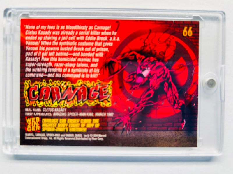 Photo 2 of 686638…1994 marvel carnage enemies card 66 and hard plastic case