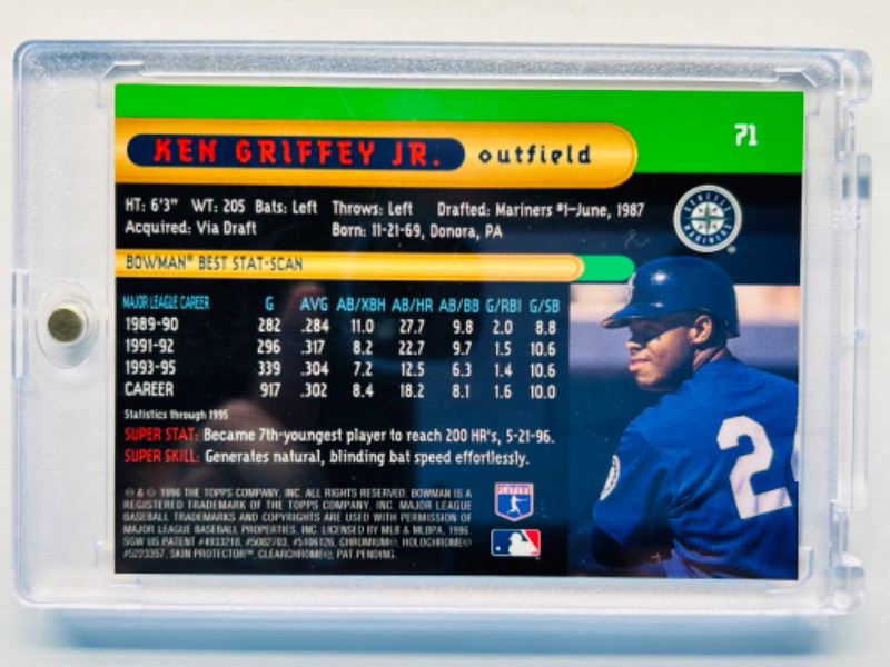 Photo 2 of 686639…bowman’s best gold refractor Ken Griffey Jr. card 71  in hard plastic case