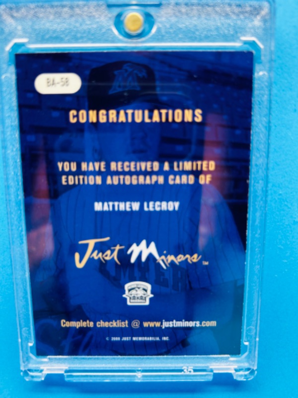 Photo 2 of 686640…Autographed Mathew Lecroy card  in hard plastic case