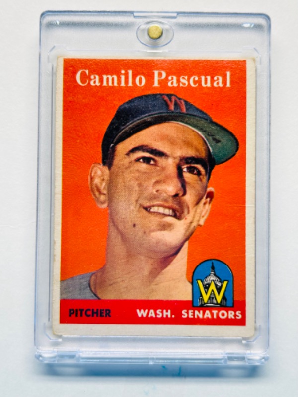 Photo 1 of 686643…1958 Camilo Pascual card 219  in hard plastic case