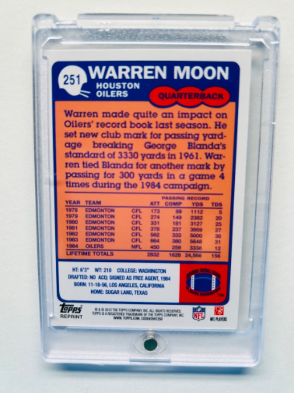 Photo 2 of 686645…topps Warren Moon rookie card 251 and hard plastic case