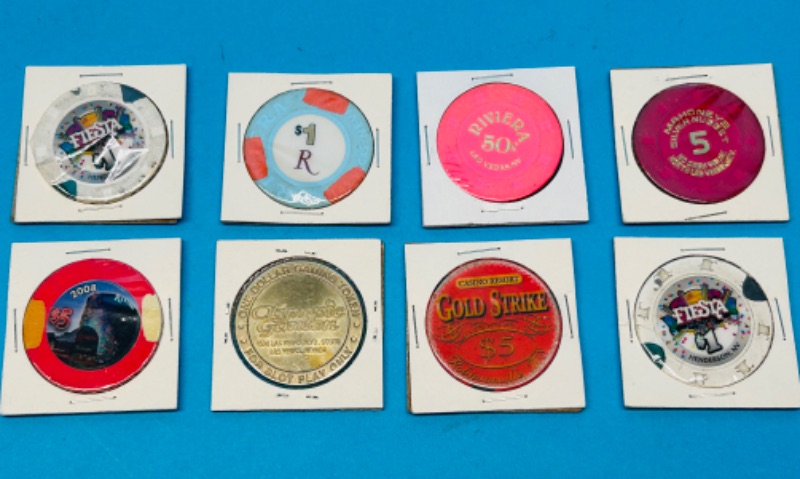 Photo 1 of 686647… 8 circulated vintage gaming tokens/chips from past casinos 