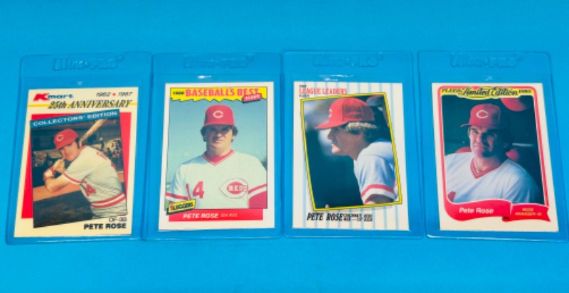 Photo 1 of 686677…4 collectible Pete Rose trading cards in hard plastic sleeves 