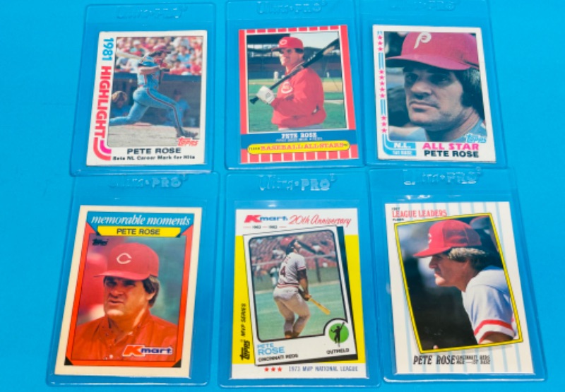 Photo 1 of 686678… 6 collectible Pete Rose trading cards in hard plastic sleeves 