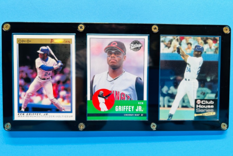 Photo 3 of 686709…3 Ken Griffey Jr. cards in display case 