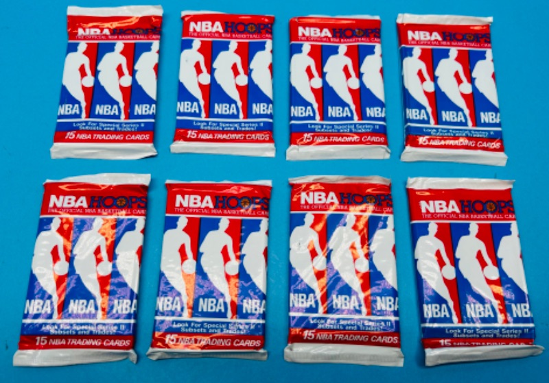 Photo 1 of 686741… 8 sealed NBA Hoops basketball card packs 15 cards in each