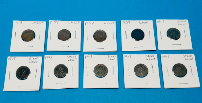 Photo 1 of 686746…10 circulated wheat pennies- 6 are steel -various dates