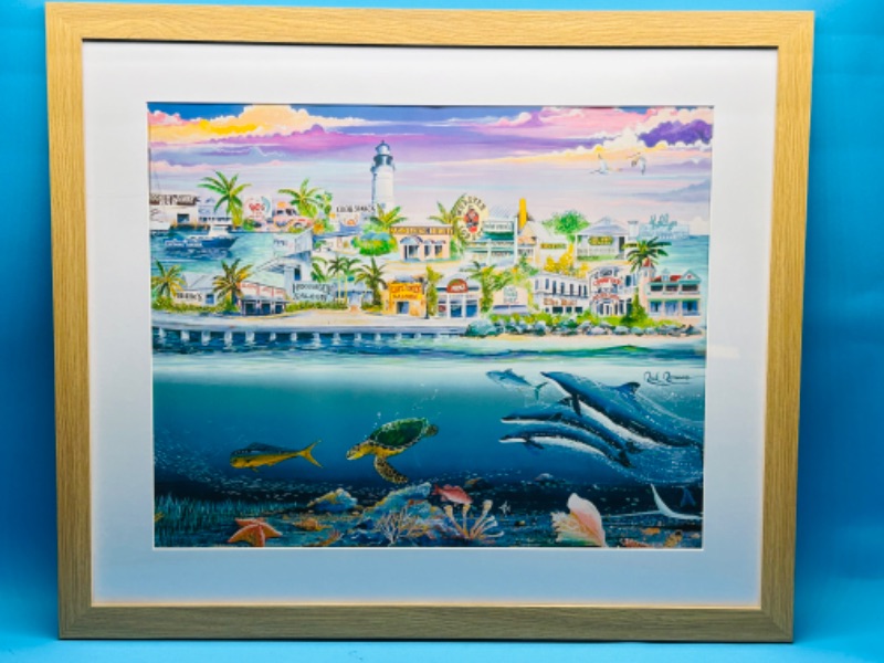 Photo 1 of 686760…signed large 25 x 22” Rick Romano art with COA and stamp-two worlds of Key West 