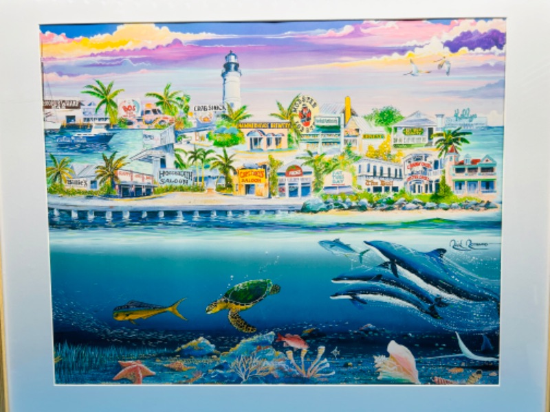 Photo 5 of 686760…signed large 25 x 22” Rick Romano art with COA and stamp-two worlds of Key West 