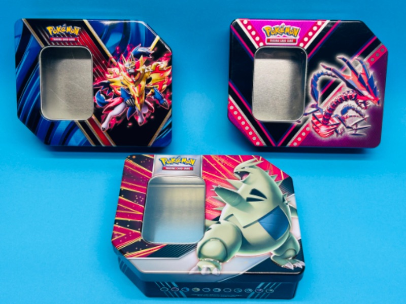 Photo 1 of 686779… 3 empty Pokémon card tins-EMPTY 