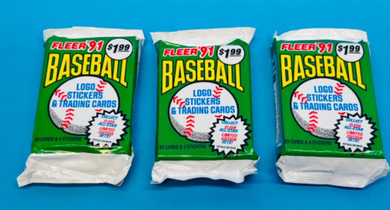 Photo 1 of 686787…final sale no returns/refunds 3 sealed Fleer 1991 baseball card packs 53 cards in each