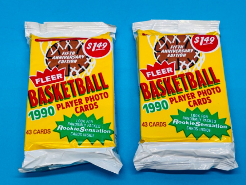 Photo 1 of 686788… final sale no returns/refunds 2 sealed basketball possible Jordan card packs 43 cards in each fleet 1990 