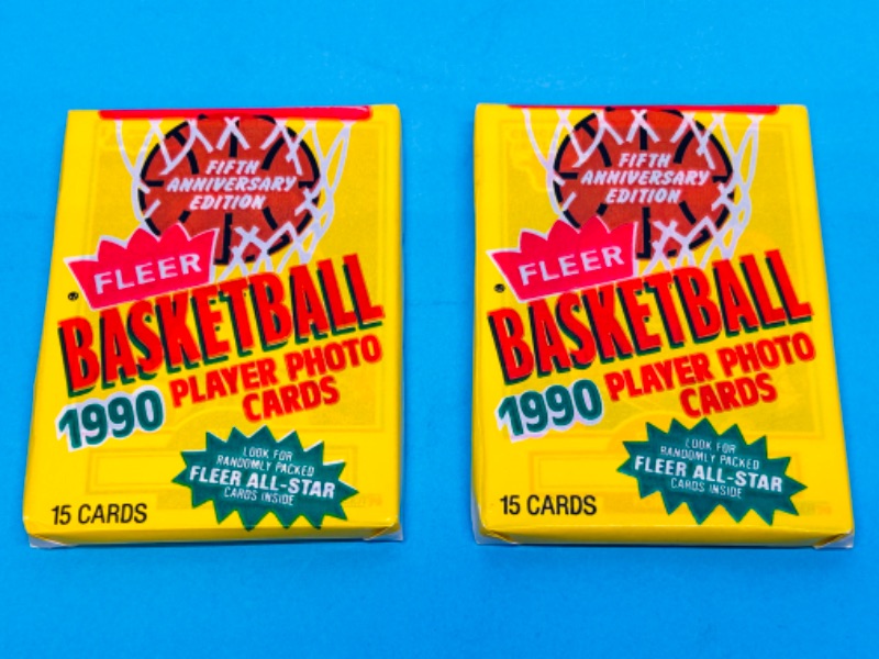 Photo 1 of 686789… final sale no returns/refunds 2 sealed basketball possible Jordan card wax packs 15 cards in each fleet 1990 