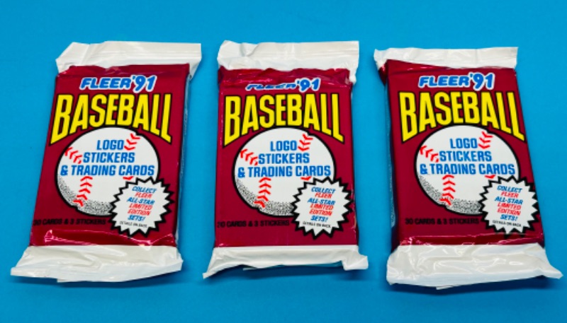 Photo 1 of 686817… final sale no returns/refunds -3 sealed Fleer baseball card packs 1991