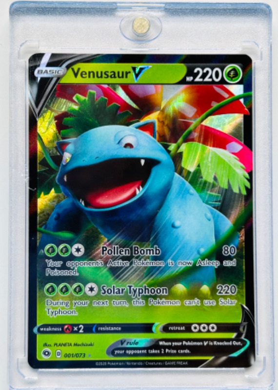 Photo 1 of 686821…Pokémon holo Venusaur V card 001/073  in hard plastic case