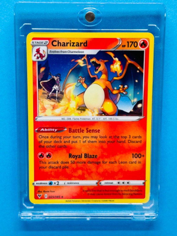 Photo 1 of 686822…Pokémon Charizard card 025/185  in hard plastic case