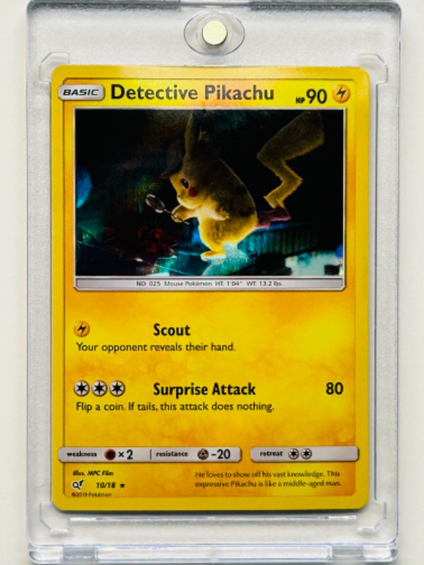 Photo 1 of 686828…Pokémon holo Detective Pikachu card 10/18  in hard plastic case