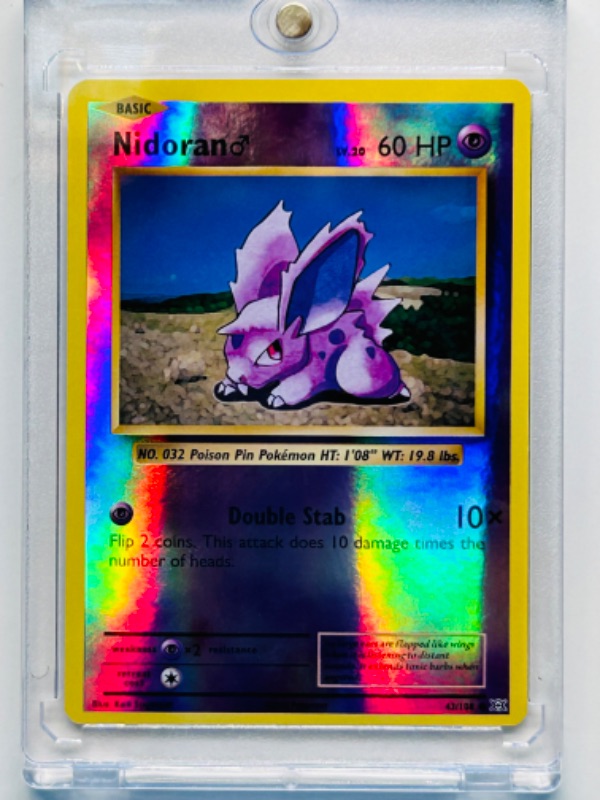 Photo 1 of 686833…Pokémon Nidoran reverse holo card 43/108  in hard plastic case