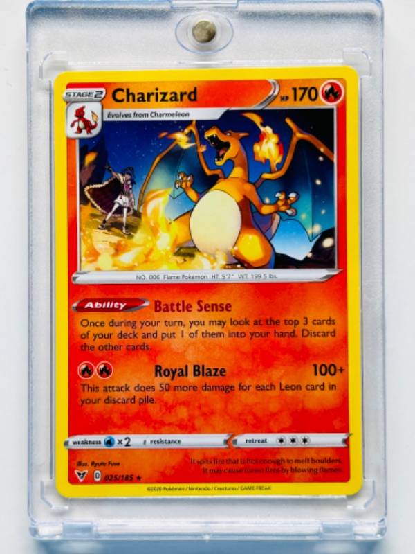 Photo 1 of 686836…Pokémon charizard card025/185  in hard plastic case