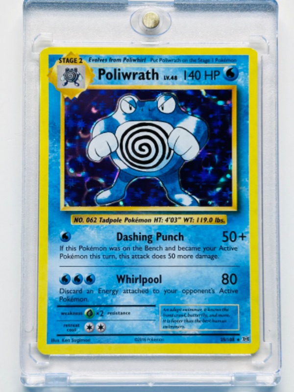 Photo 1 of 686837…Pokémon Poliwrath holo card 25/108  in hard plastic case