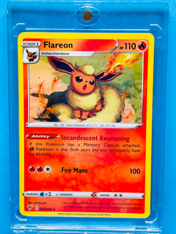 Photo 1 of 686838…Pokémon Flareon card 026/185  in hard plastic case