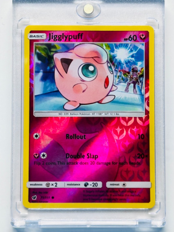 Photo 1 of 686840…Pokémon jigglypuff reverse holo card 71/111  in hard plastic case