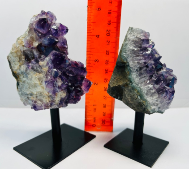 Photo 3 of 686843…2 amethyst crystal rocks on display stands 4.5” including stand