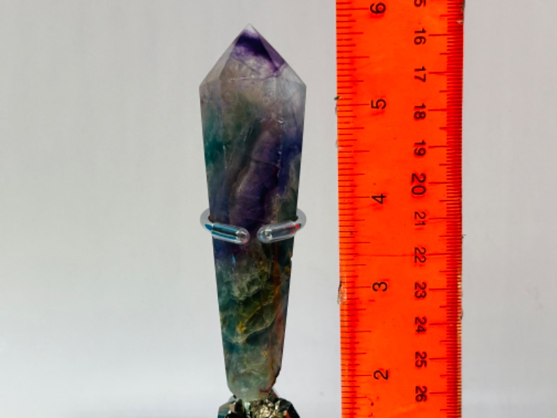 Photo 3 of 686868…fluorite septre rock on stand with pyrite-fools gold