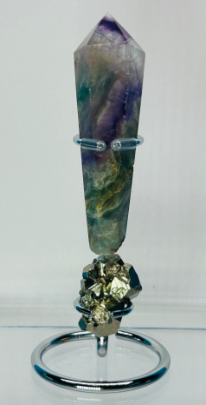 Photo 1 of 686868…fluorite septre rock on stand with pyrite-fools gold