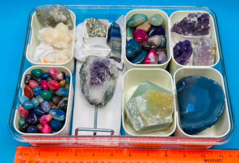 Photo 1 of 686877…collectible rocks in carry case-amethyst, agate, polished, pyrite (fools gold), stilbite 