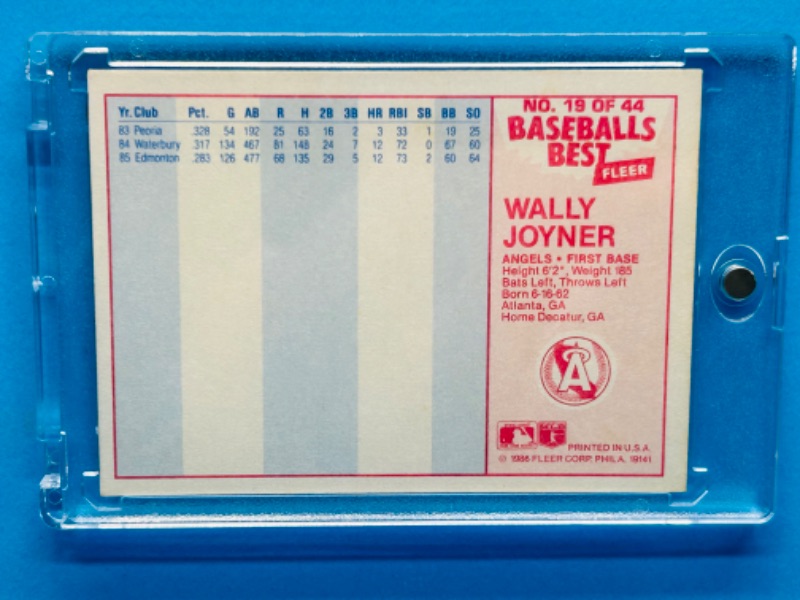 Photo 2 of 686900…1986 Wally Joyner Rookie card 19  in hard plastic case