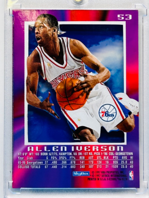 Photo 2 of 686905…Allen Iverson  Rookie refractor card 53 in hard plastic case 