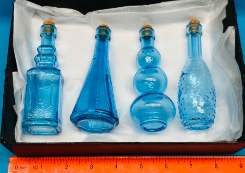 Photo 1 of 686923…4 Blue glass bottles 5” tall