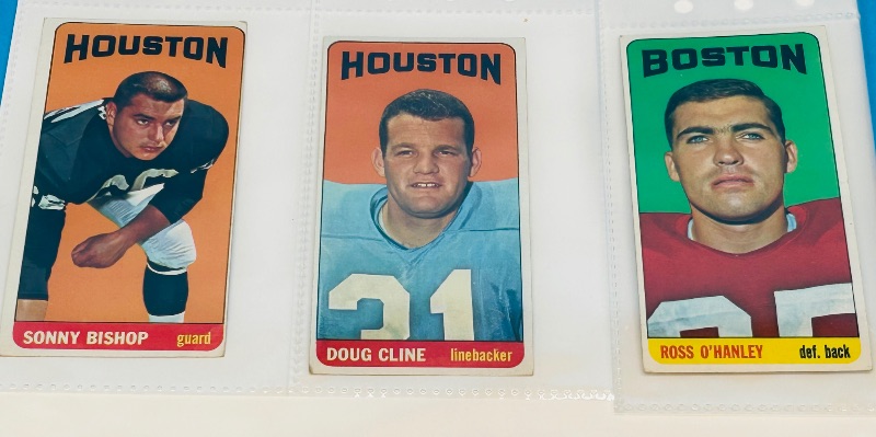 Photo 1 of 686966…3 vintage 1965 football tallboy cards in plastic sleeves 