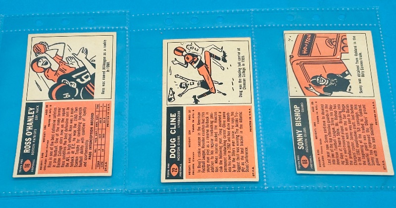 Photo 2 of 686966…3 vintage 1965 football tallboy cards in plastic sleeves 