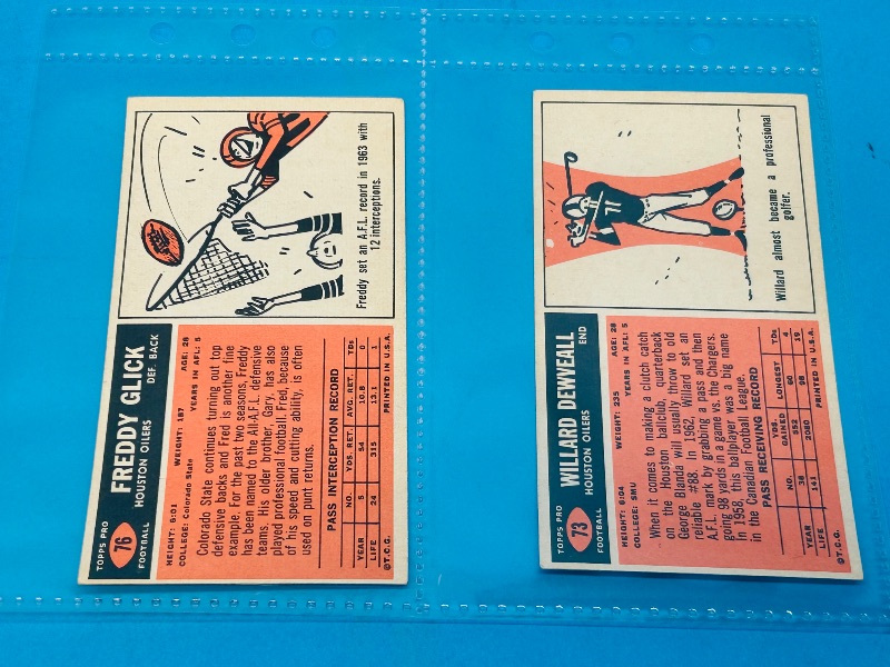 Photo 1 of 686968…2 vintage 1965 football tallboy cards in plastic sleeves 