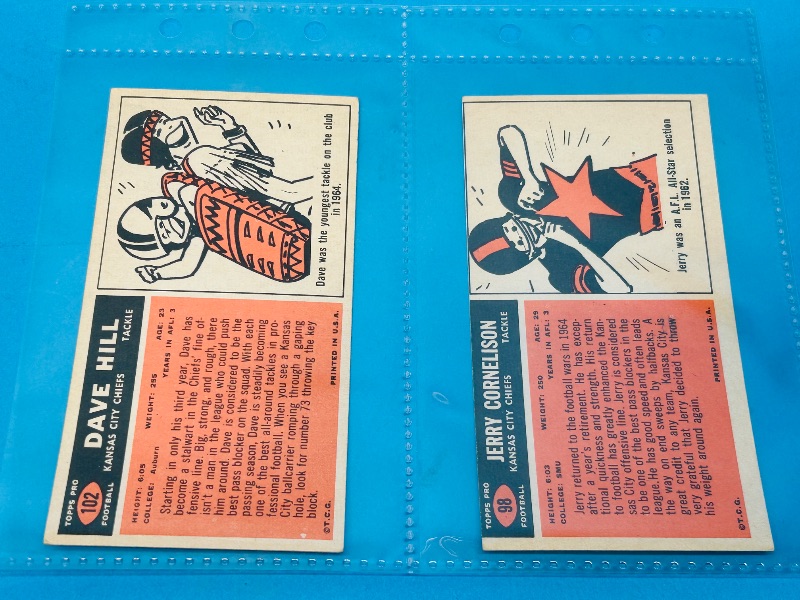 Photo 2 of 686970…  2 vintage 1965 football tallboy cards in plastic sleeves 