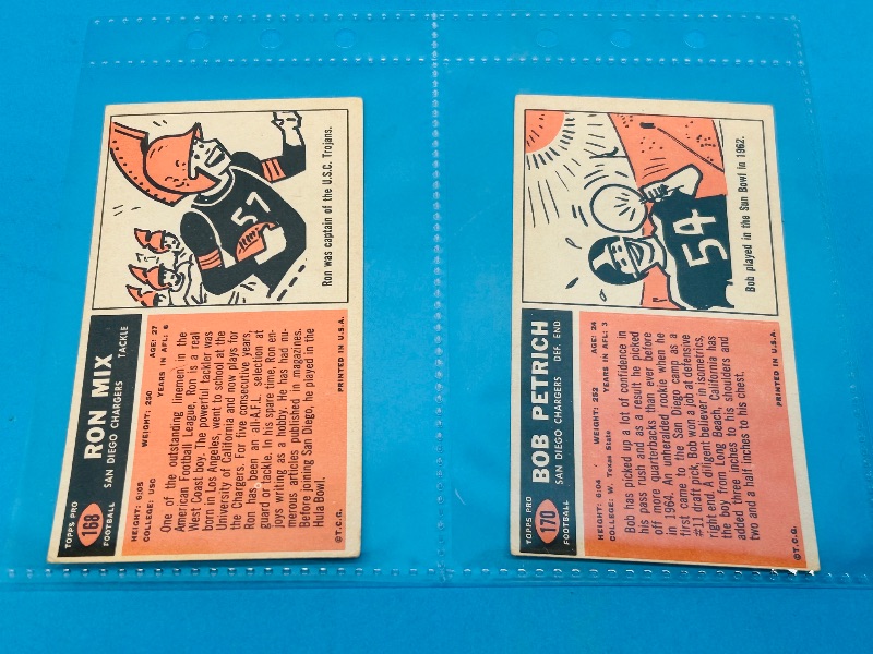 Photo 2 of 686972…  2 vintage 1965 football tallboy cards in plastic sleeves 