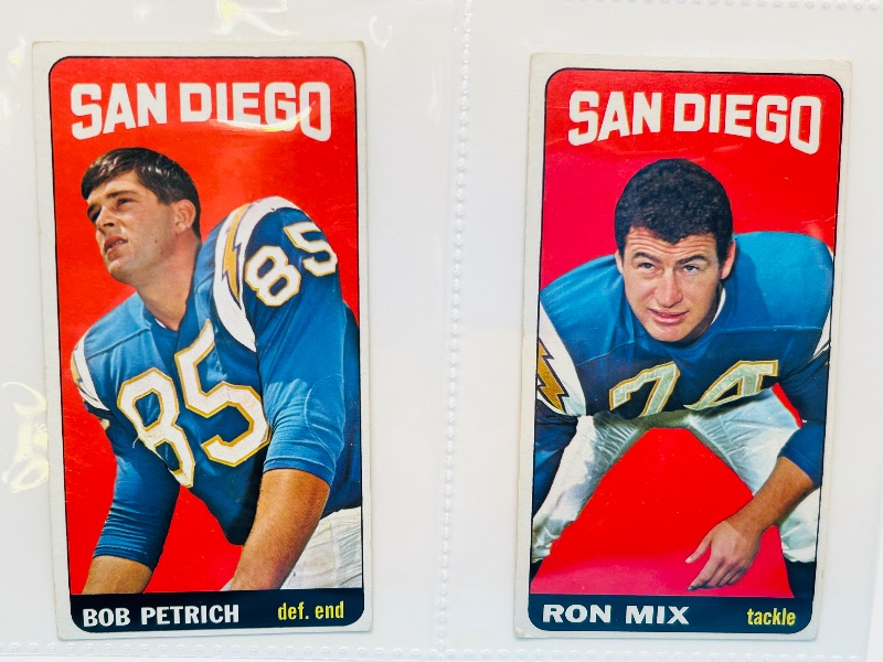 Photo 1 of 686972…  2 vintage 1965 football tallboy cards in plastic sleeves 