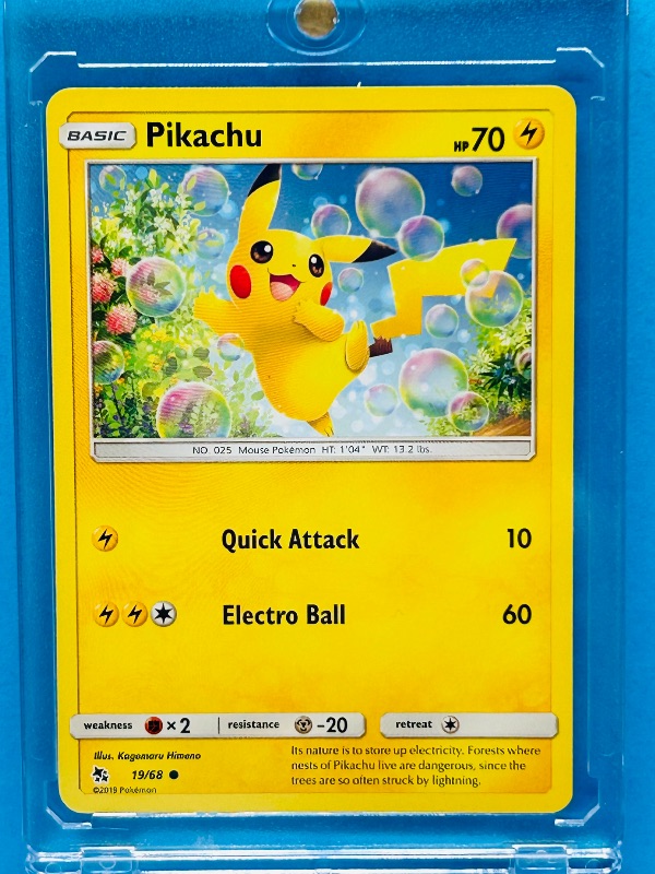 Photo 1 of 686983… Pokémon pikachu card in hard plastic case 19/68