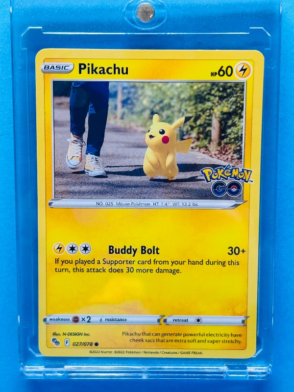 Photo 1 of 686985… Pokémon pikachu card in hard plastic case 027/028