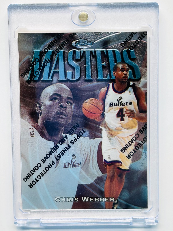 Photo 1 of 686987…topps finest Masters Chris Webber card with protective coating in hard plastic case