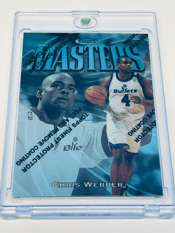 Photo 1 of 686987…topps finest Masters Chris Webber card with protective coating in hard plastic case