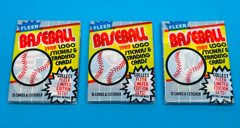 Photo 1 of 686992…final sale no returns/refunds 3 sealed Fleer 1989 baseball wax packs 