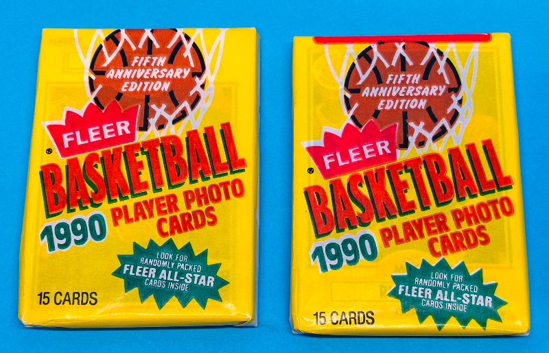 Photo 1 of 686994… final sale no returns/refunds 2 sealed possible Jordan -Fleer 1990 basketball wax packs 